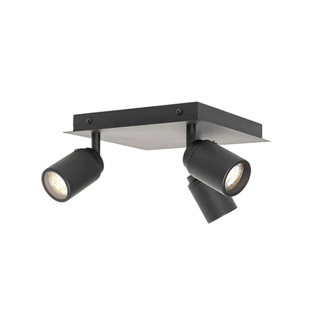 QAZQA Ducha plafonnier de salle de bains - 23x23cm - 3 spots - IP44 - carré - noir mat SW1187235