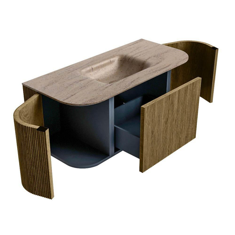 MONDIAZ KURVE-DLUX Meuble de salle de bains 100cm arrondi Gauche + Droite couleur Dusk avec 1 tiroir et 2 portes. Lavabo GRUNNE Central 1 trou de robinet Saba. SW1433311