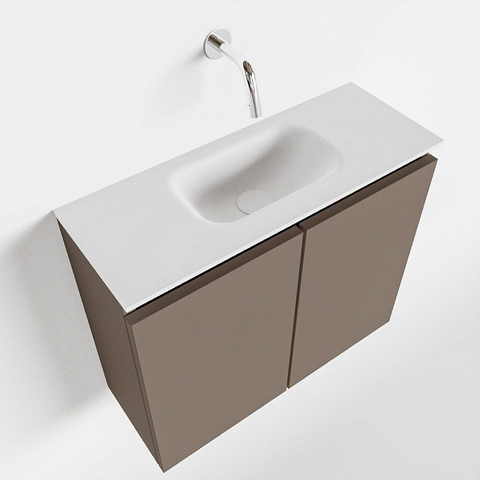 MONDIAZ TURE Toiletmeubel 60x23x50cm met 0 kraangaten 2 deuren smoke mat Wastafel Eden midden Solid Surface Wit SW474977