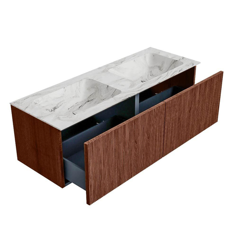 Mondiaz KURVE-DLUX Ensemble meuble de salle de bains - 130x46x40cm - 2 tiroirs - lavabo solid surface - double - 2 trous de robinet - Ruby SW1415972