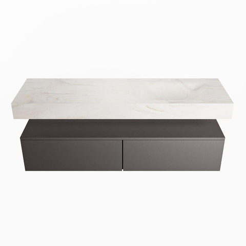 Mondiaz ALAN-DLUX Ensemble de meuble - 150cm - meuble Dark grey mat - 2 tiroirs - Lavabo Cloud Ostra suspendu - vasque Droite - 0 trous de robinet SW807081