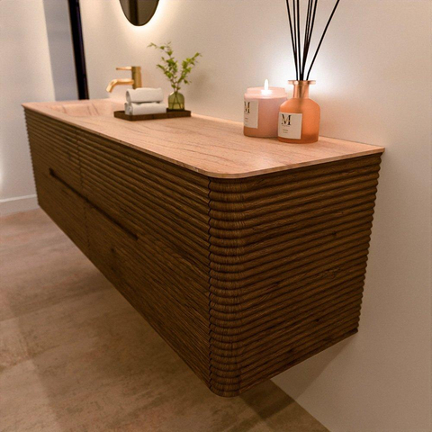 Mondiaz CIRO-DLUX Badkamermeubelset - 170x45x50cm - Solid surface wastafel Saba - 1 wasbak Links - 1 kraangat - 4 lades - Dusk SW1533076
