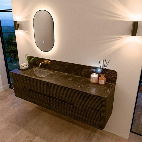 Mondiaz CIRO-DLUX Badkamermeubelset - 180x45x50cm - Solid surface wastafel Lava - 1 wasbak Links - zonder kraangaten - 4 lades - Shadow SW1532498