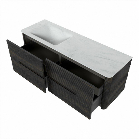 Mondiaz CIRO-DLUX Ensemble de meubles de salle de bains - 140x45x50cm - plan-vasque solid surface Opalo - 1 vasque à gauche - sans trous de robinetterie - 4 tiroirs - Shadow SW1532419