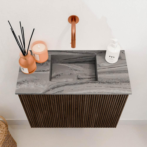 Mondiaz JOYA-DLUX Meuble de salle de bains 50cm - couleur Walnut - Vasque FAYE position Milieu Sans trou de robinet couleur Sombra. SW1424703