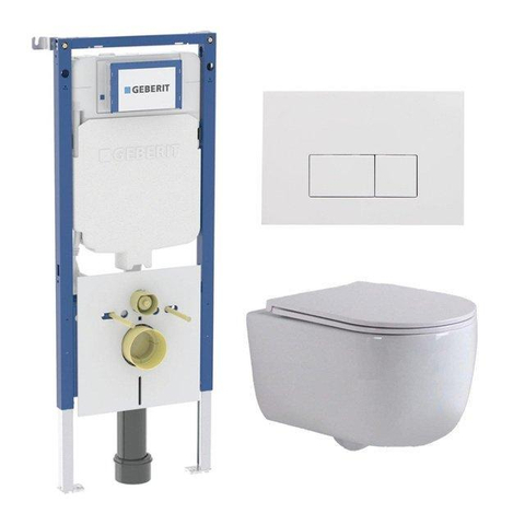 QeramiQ Dely Swirl Toiletset - 36.3x51.7cm - Geberit UP720 Duofix Sigma inbouwreservoir - slimzitting - glans witte bedieningsplaat - rechthoekige knoppen - glans wit SW1413986