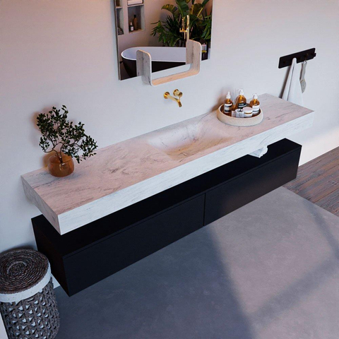 Mondiaz ALAN-DLUX Ensemble de meuble - 200cm - meuble Urban mat - 2 tiroirs - Lavabo Cloud Opalo suspendu - vasque Centre - 0 trous de robinet SW806190