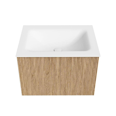 MONDIAZ KURVE Meuble de salle de bains 60 cm couleur Oak avec 1 tiroir. Lavabo CLOUD central 1 trou de robinet Talc. SW1138142
