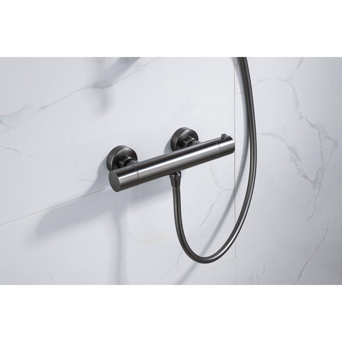 Fortifura Calvi Thermostatische Douchekraan - opbouw - PVD - geborsteld gunmetal (antraciet) SW767285