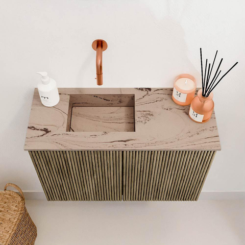 Mondiaz JOYA-DLUX 60cm toiletmeubel - kleur Dusk - Wastafel FAYE positie Links Zonder kraangat kleur Arena. SW1425727