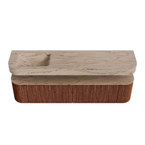 MONDIAZ THOR-DLUX 190cm meuble de salle de bains arrondi gauche + droite couleur Ruby avec 2 tiroirs et 2 portes. Vasque suspendue CLOUD Gauche sans trou de robinet couleur Arena. SW1466602
