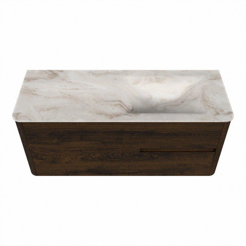 Mondiaz CIRO-DLUX Badkamermeubelset - 120x45x50cm - Solid surface wastafel Frappe - 1 wasbak Rechts - 1 kraangat - 2 lades - Walnut SW1530285