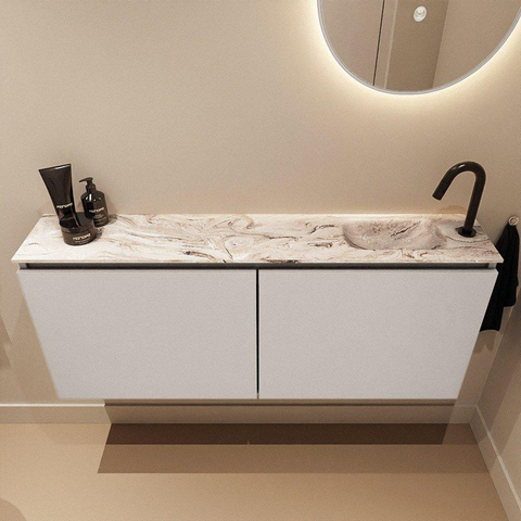 MONDIAZ TURE-DLUX Meuble de WC 120 cm Linen. Lavabo EDEN Glace position à droite. Avec 1 trou de robinet. SW1103350