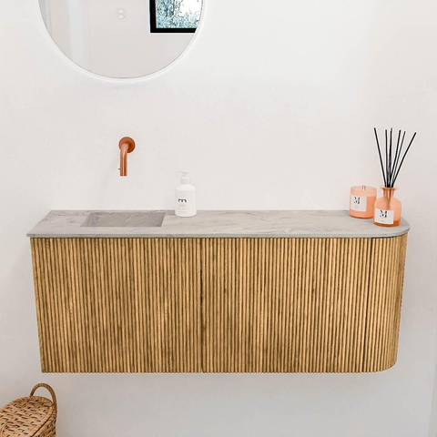 Mondiaz JOYA-DLUX 101.6cm toiletmeubel - ronding rechts kleur Oak - Wastafel FAYE positie Links Zonder kraangat kleur Glace. SW1422011