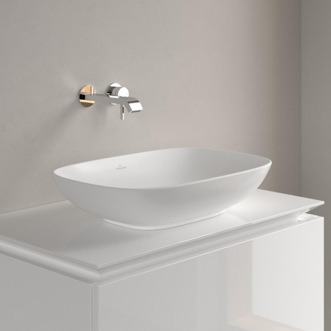Villeroy & Boch Loop & Friends opzetwastafel - 56x38cm - zonder kraangat - met overloop CeramicPlus - Stone White (mat wit) SW644124