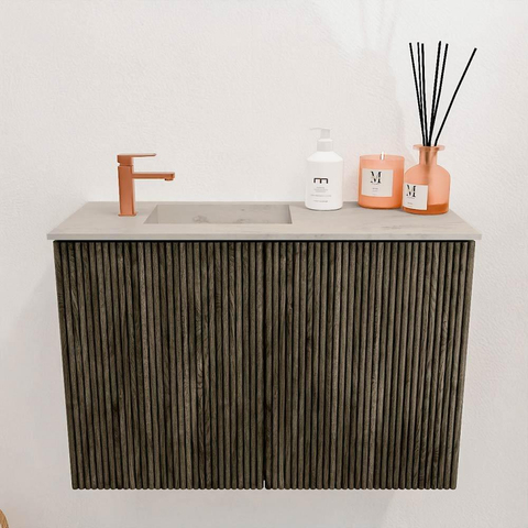 Mondiaz JOYA-DLUX 60cm toiletmeubel - kleur Shadow - Wastafel FAYE positie Links 1 kraangat kleur Opalo. SW1422936