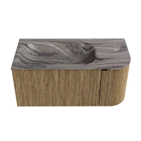 MONDIAZ KURVE-DLUX Meuble de salle de bains 95cm arrondi à droite couleur Dusk avec 1 tiroir et 1 porte. Lavabo BIG SMALL gauche sans trou de robinet Sombra. SW1433832