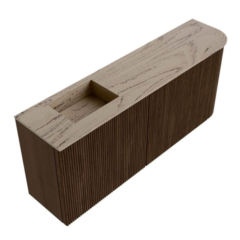 Mondiaz JOYA-DLUX Meuble de salle de bains - 101.6cm - arrondi droit couleur Walnut - Vasque FAYE position Gauche 1 trou de robinet couleur Arena SW1424374