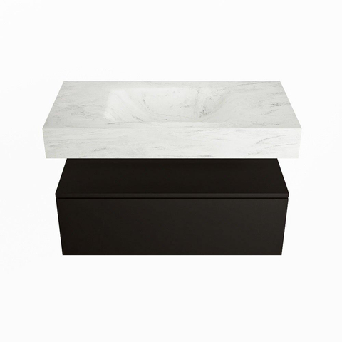 Mondiaz ALAN-DLUX Ensemble de meuble - 90cm - meuble Urban mat - 1 tiroir - Lavabo Cloud Opalo suspendu - vasque Centre - 1 trou de robinet SW806479