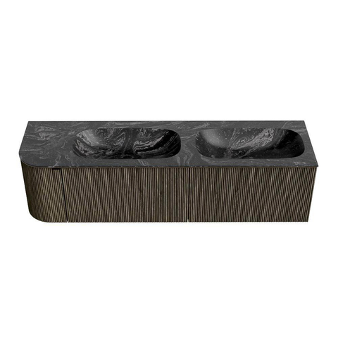 Mondiaz KURVE-DLUX Ensemble de meuble de salle de bains - 165x46x40cm - 2 tiroirs - 1 porte - lavabo solid surface - double / droite - 2 trous de robinet - Shadow SW1414704