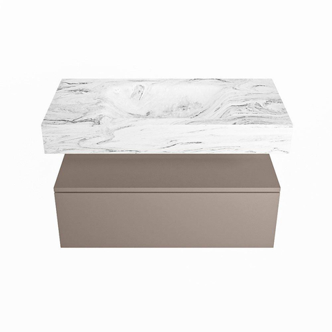 Mondiaz ALAN-DLUX Ensemble de meuble - 90cm - meuble Smoke mat - 1 tiroir - Lavabo Cloud Glace suspendu - vasque Centre - 0 trous de robinet SW805631