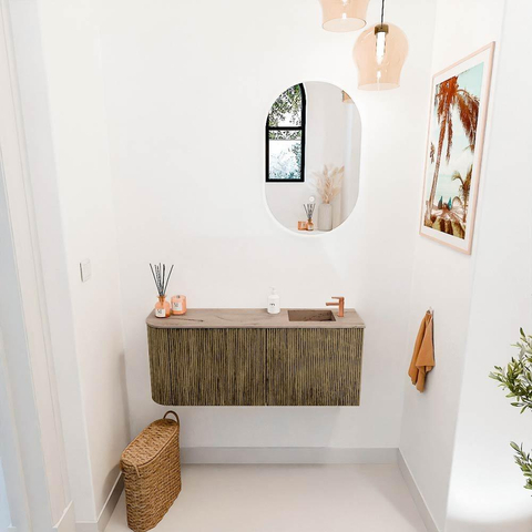 Mondiaz JOYA-DLUX 101.6cm toiletmeubel - ronding links kleur Dusk - Wastafel FAYE positie Rechts 1 kraangat kleur Arena. SW1425781