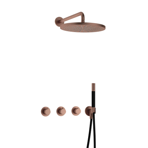 Hotbath Cobber IBS70 Ensemble de douche de tête encastré - bras mural de 38,5 cm - douche de tête ronde de 30 cm - douchette barre - cuivre brossé PVD SW677799