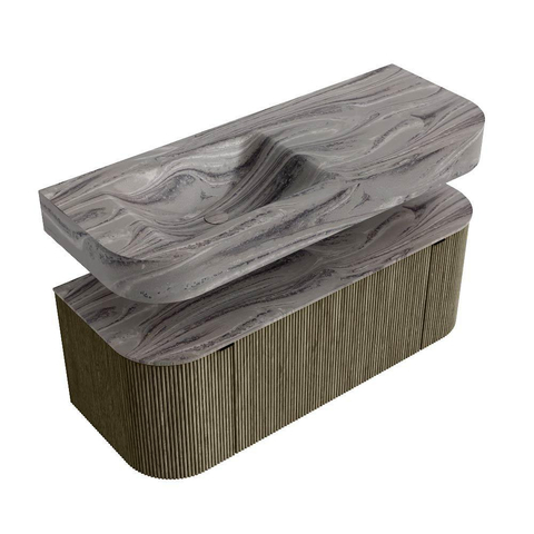 MONDIAZ THOR-DLUX 120cm meuble de salle de bains arrondi gauche + droite couleur Shadow avec 1 tiroir et 2 portes. Vasque suspendue CLOUD Gauche 1 trou de robinet couleur Sombra. SW1463665