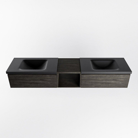 MONDIAZ BUKLA 200cm ensemble de meuble avec module ouvert 40 couleur Marron foncé avec 2 tiroirs. Lavabo CLOUD double 0 trou de robinet couleur Urban. SW1382142