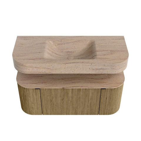 MONDIAZ THOR-DLUX Meuble de salle de bains 110cm arrondi gauche + droite couleur Dusk avec 1 tiroir et 2 portes. Vasque suspendue CLOUD Milieu sans trou de robinet couleur Saba. SW1463021