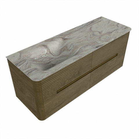 Mondiaz CIRO-DLUX Meuble de salle de bains avec miroir - 130x45x50cm - Plan-vasque solid surface Glace - 1 lavabo à gauche - 1 trou pour robinet - 4 tiroirs - Dusk SW1533001