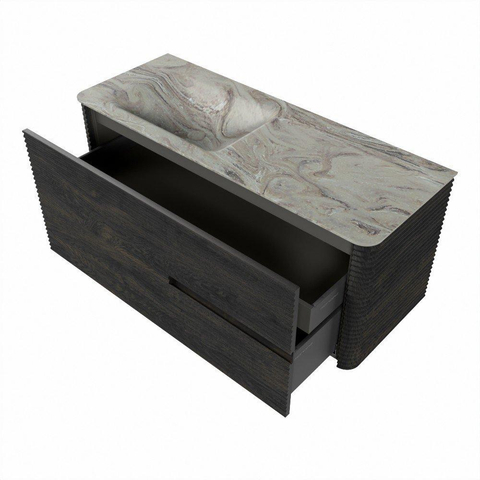 Mondiaz CIRO-DLUX Badkamermeubelset - 120x45x50cm - Solid surface wastafel Glace - 1 wasbak Links - zonder kraangaten - 2 lades - Shadow SW1532206