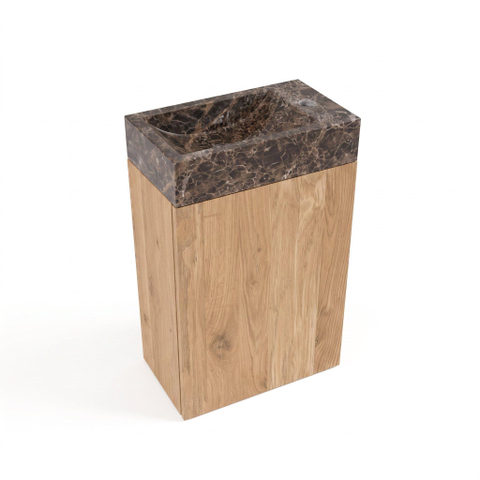 Saniclass Holz Pure Toiletmeubelset - 40x60.5cm - 1 deur - fontein dark emporador - kraangat rechts - eiken natural SW1577759