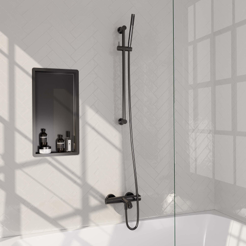 Robinet de baignoire Brauer Gunmetal Edition - barre de douche - 2 fonctions - 2 boutons lisses - douchette à main 1 fonction - PVD - gunmetal brossé SW1164597