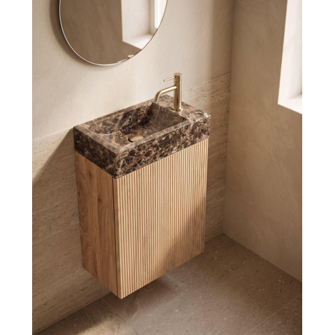 Saniclass Holz Atelier Toiletmeubelset - 40x60.5cm - 1 deur - fontein dark emporador - kraangat rechts - eiken natural SW1577756