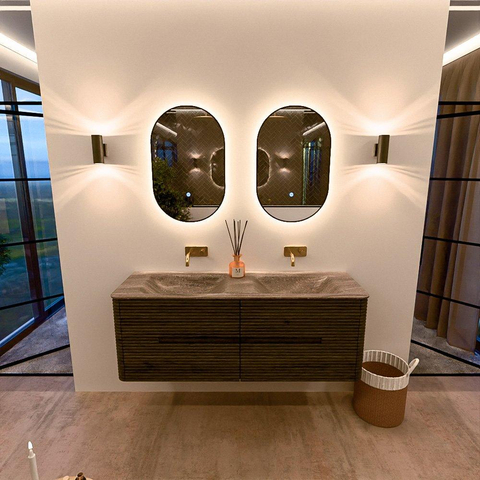 Mondiaz CIRO-DLUX Meuble de salle de bains - 140x45x50cm - lavabo solid surface Oza - 2 vasques double - sans trous de robinet - 4 tiroirs - Shadow SW1532644