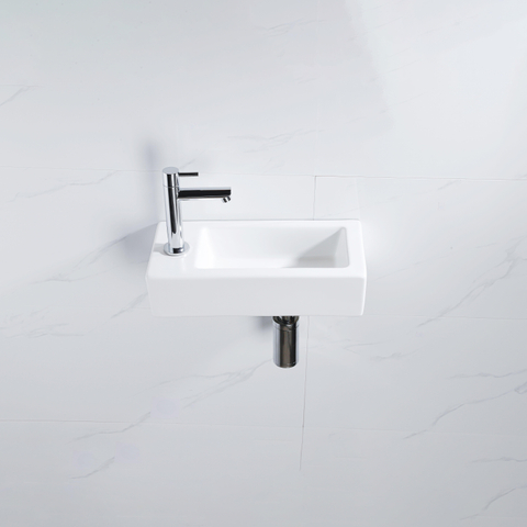 QeramiQ Fuente fonteinset – 37.5x18.5x9 cm – keramiek wit mat – kraangat links – chromen kraan SW1232720