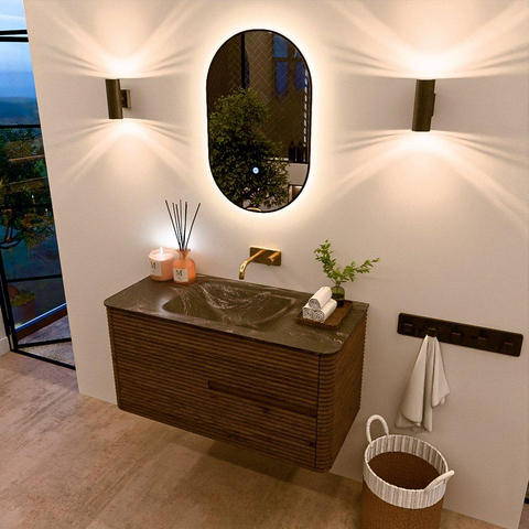 Mondiaz CIRO-DLUX Badkamermeubelset - 100x45x50cm - Solid surface wastafel Lava - 1 wasbak Midden - zonder kraangaten - 2 lades - Dusk SW1533024