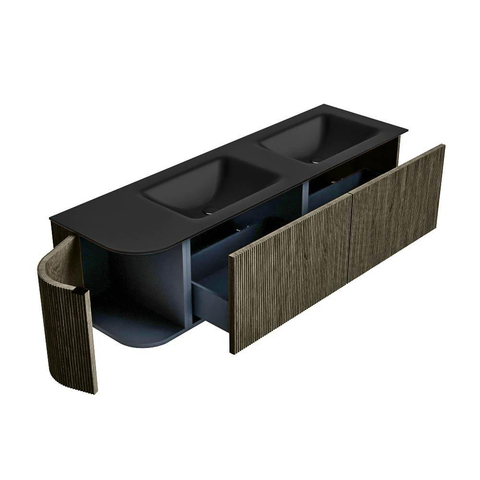 Mondiaz KURVE Ensemble de meuble de salle de bains - 155x46x40cm - 2 tiroirs - 1 porte - vasque solid surface - double / droite - 2 trous de robinet - Shadow SW1414296