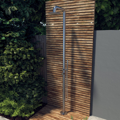 FortiFura Outdoor Deluxe Colonne de douche de jardin avec douchette et douche de tête inox brossé SW278130