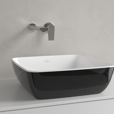 Villeroy & Boch Artis opzetwastafel vierkant - 41x41x12.5cm - zonder kraangat - zonder overloop - Coal Black (glans zwart) SW68862