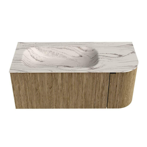 MONDIAZ KURVE-DLUX Meuble de salle de bains 105cm arrondi Droite couleur Dusk avec 1 tiroir et 1 porte. Lavabo BIG SMALL Gauche sans trou de robinet Nata. SW1432367