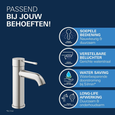 Grohe Essence New Wastafelkraan Opbouw - uitloop 11.6cm - s size - Supersteel (RVS) SW73266