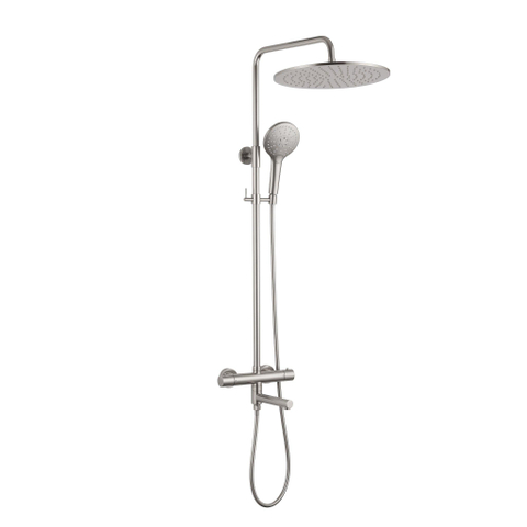 Fortifura Calvi Regendoucheset - thermostatisch - 30cm hoofddouche - gladde slang - ronde handdouche - draaibare baduitloop - PVD - geborsteld RVS SW1592489
