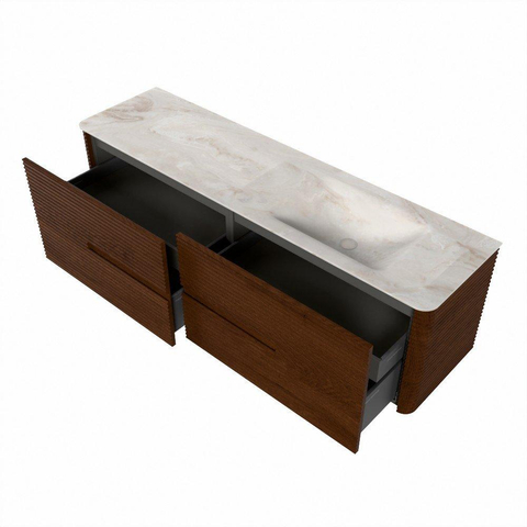 Mondiaz CIRO-DLUX Badkamermeubelset - 170x45x50cm - Solid surface wastafel Frappe - 1 wasbak Rechts - zonder kraangaten - 4 lades - Ruby SW1531541
