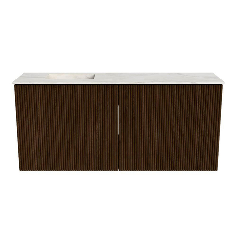 Mondiaz JOYA-DLUX 90cm toiletmeubel - kleur Walnut - Wastafel FAYE positie Links 1 kraangat kleur Ostra. SW1422635