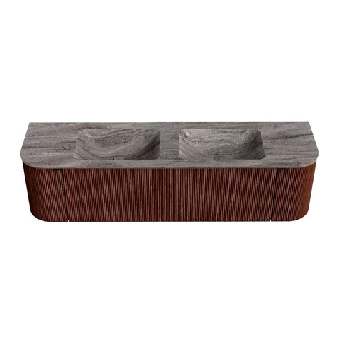 MONDIAZ KURVE-DLUX 170cm badmeubel ronding Links + Rechts kleur Ruby met 1 lade en 2 deuren. Wastafel LEAF Dubbel 2 kraangaten Oza. SW1432831