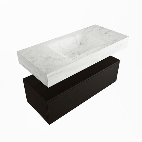 Mondiaz ALAN-DLUX Ensemble de meuble - 100cm - meuble Urban mat - 1 tiroir - Lavabo Cloud Opalo suspendu - vasque Centre - 1 trou de robinet SW806373