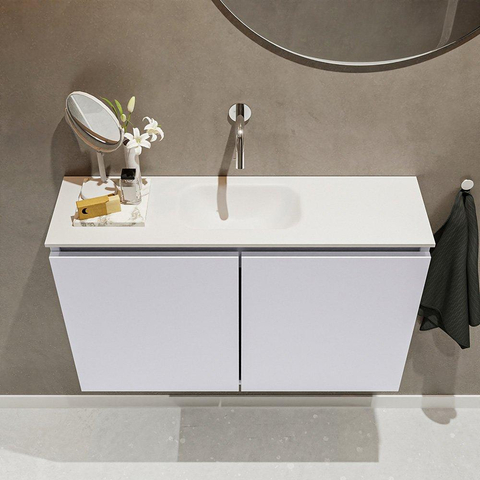 MONDIAZ TURE Toiletmeubel 80x23x50cm met 0 kraangaten 2 deuren cale mat Wastafel Eden midden Solid Surface Wit SW475128