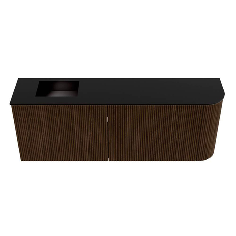 Mondiaz JOYA 111.6cm meuble de salle de bains - arrondi droit couleur Walnut - Vasque FAYE position Gauche 1 trou de robinet couleur Urban. SW1421366